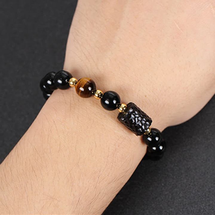 Black Obsidian Ebony Wood Red Tiger Eye Strength Couple Bracelet - image 3